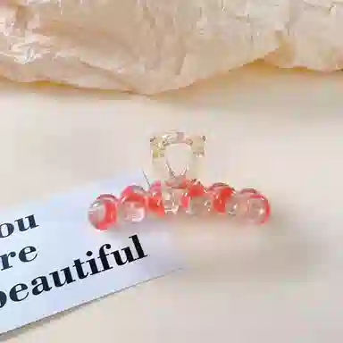 尚先生 高级感冰透红色圆珠抓夹国风时尚设计发夹后脑勺发抓气质轻奢发夹 头饰 女款