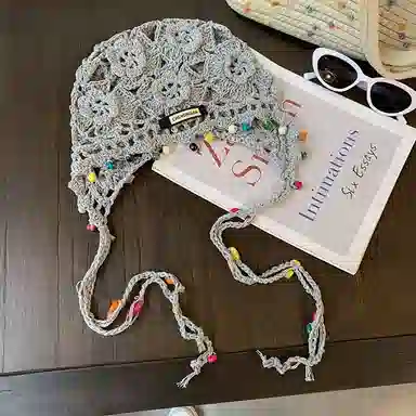 尚先生 波西米亚花朵流苏复古镂空民族风 针织 绒线帽 女款