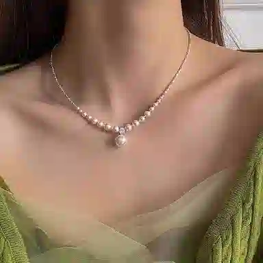 尚先生 新款优雅银色碎银子新款轻奢小众设计感高级气质珍珠锁骨链 铜 项链 女款