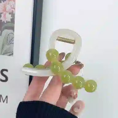 尚先生 小清新绿色树脂圆珠抓夹亚克鲨鱼夹发卡 温柔半扎夹女 发夹 女款