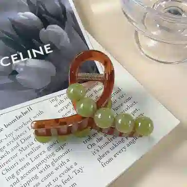 尚先生 时尚棕色亚克鲨鱼夹晕染绿色圆珠抓夹后脑勺盘发发卡 头饰 发夹 女款