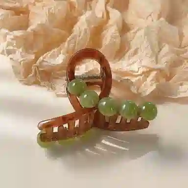 尚先生 时尚棕色亚克鲨鱼夹晕染绿色圆珠抓夹后脑勺盘发发卡 头饰 发夹 女款