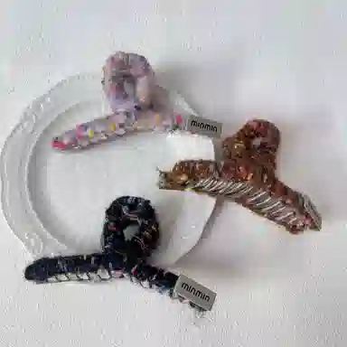 尚先生 彩色毛线缠绕甜美气质鲨鱼夹后脑勺盘发抓秋冬甜美发夹发卡头饰 发饰 女款