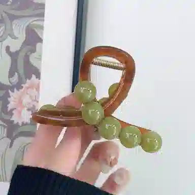 尚先生 时尚棕色亚克鲨鱼夹晕染绿色圆珠抓夹后脑勺盘发发卡 头饰 发夹 女款