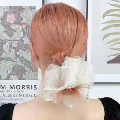 尚先生 气质网纱大肠圈韩版高级感丸子头头花 仿珍珠 发圈 女款 黑色/米色