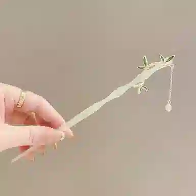 尚先生 新中式竹叶流苏搭配马面裙的头饰发簪高级仿玉石竹子步摇国风盘发 发饰 女款