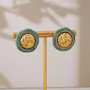 尚先生 【金涡纽扣】法式复古金属不规则异形日常百搭 铜珐琅 耳钉 女款