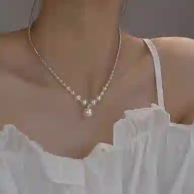 尚先生 新款优雅银色碎银子新款轻奢小众设计感高级气质珍珠锁骨链 铜 项链 女款