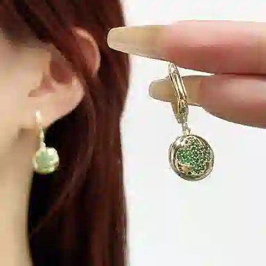 尚先生 法式高级感绿色清新防丢显白长款时尚气质 铜 耳环 女款