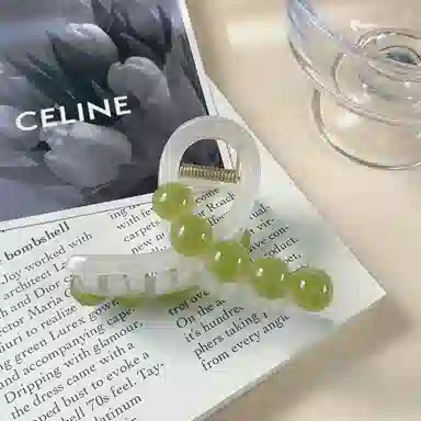 尚先生 小清新绿色树脂圆珠抓夹亚克鲨鱼夹发卡 温柔半扎夹女 发夹 女款