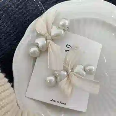 尚先生 甜美法式珍珠蝴蝶结发夹气质高级公主刘海夹温柔侧边发卡发饰 头饰 女款