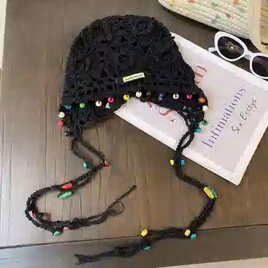 尚先生 波西米亚花朵流苏复古镂空民族风 针织 绒线帽 女款