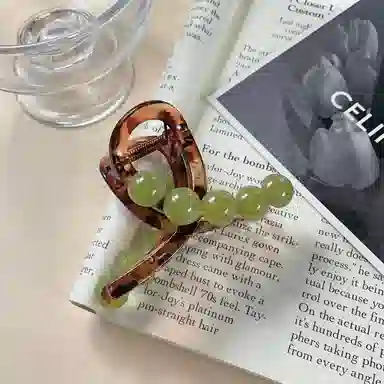 尚先生 设计感透棕色亚克力发抓绿色树脂圆珠抓夹  发卡头饰 发夹 女款