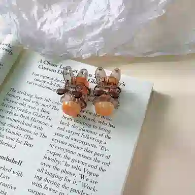 尚先生 甜美可爱兔兔小抓夹晕染国风圆珠顶夹半扎发夹减龄边夹碎发夹新款 发饰 女款