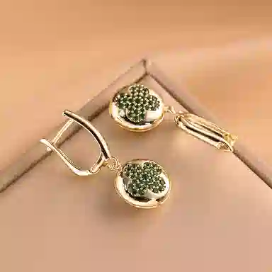 尚先生 法式高级感绿色清新防丢显白长款时尚气质 铜 耳环 女款