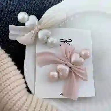 尚先生 甜美法式珍珠蝴蝶结发夹气质高级公主刘海夹温柔侧边发卡发饰 头饰 女款