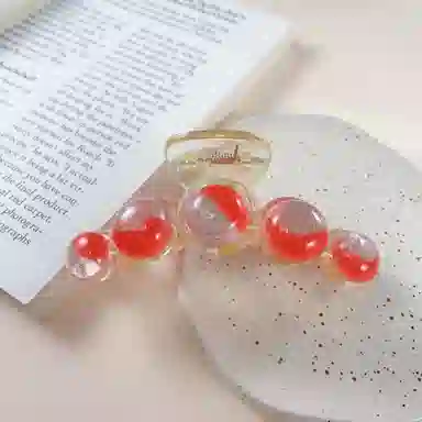 尚先生 高级感冰透红色圆珠抓夹国风时尚设计发夹后脑勺发抓气质轻奢发夹 头饰 女款