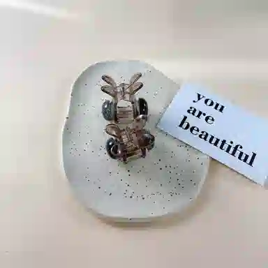 尚先生 甜美可爱兔兔小抓夹晕染国风圆珠顶夹半扎发夹减龄边夹碎发夹新款 发饰 女款