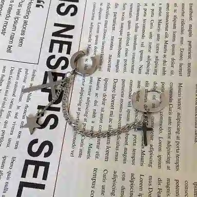 尚先生 小众街头韩版星星时尚个性流苏十字架 钛钢 耳饰 男女同款情侣款