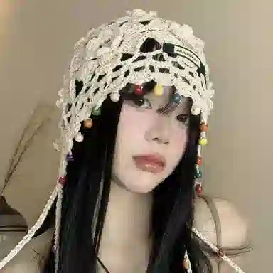 尚先生 波西米亚花朵流苏复古镂空民族风 针织 绒线帽 女款