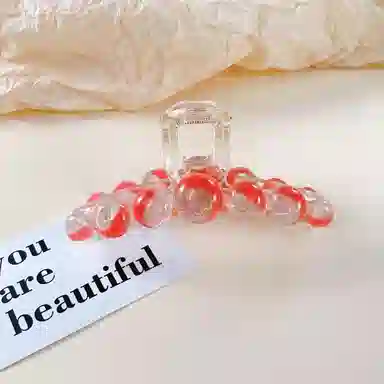 尚先生 高级感冰透红色圆珠抓夹国风时尚设计发夹后脑勺发抓气质轻奢发夹 头饰 女款