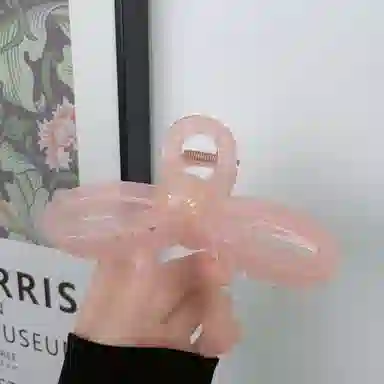 尚先生 冰透粉色镂空蝴蝶结大号简约鲨鱼夹甜美温柔多发量后脑勺抓夹 发饰 女款