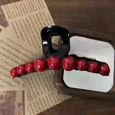 尚先生 红豆发夹气质国风鲨鱼夹红色简约后脑勺盘发抓新款常规发量抓夹子 发饰 女款