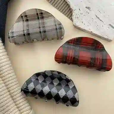 尚先生 学院风复古鲨鱼夹发抓格子新款后脑勺发夹盘发发夹半扎发夹头饰 发饰 女款