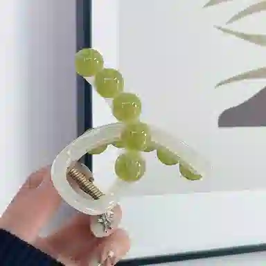 尚先生 小清新绿色树脂圆珠抓夹亚克鲨鱼夹发卡 温柔半扎夹女 发夹 女款