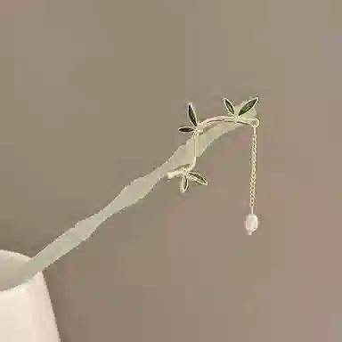 尚先生 新中式竹叶流苏搭配马面裙的头饰发簪高级仿玉石竹子步摇国风盘发 发饰 女款