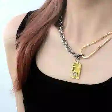 尚先生 欧美复古项古巴链小众设计不对称嘻哈卫衣链中性潮酷时尚锁骨链 铜合金 项链 女款