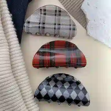 尚先生 学院风复古鲨鱼夹发抓格子新款后脑勺发夹盘发发夹半扎发夹头饰 发饰 女款