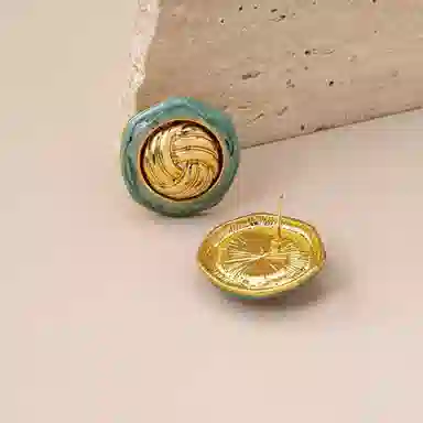 尚先生 【金涡纽扣】法式复古金属不规则异形日常百搭 铜珐琅 耳钉 女款