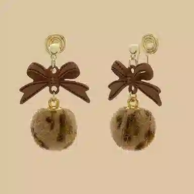 尚先生 豹纹优雅复古美拉德风蝴蝶结蚊香盘无洞#好运 黄铜 耳夹 女款