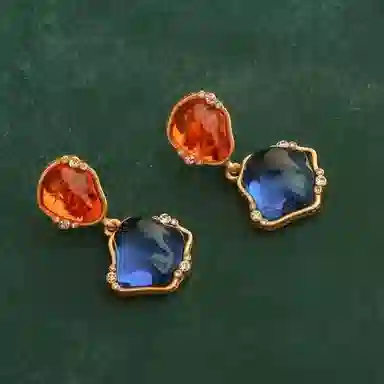 尚先生 小众设计中古宫廷复古克莱因蓝首饰轻奢高端法式耳饰 黄铜 耳环 女款