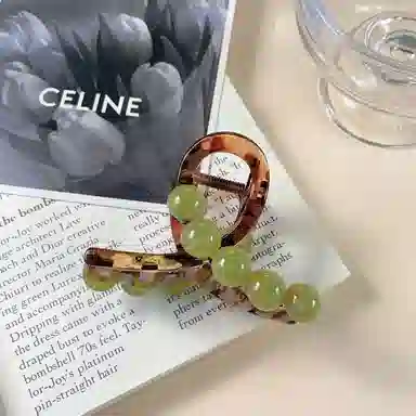 尚先生 设计感透棕色亚克力发抓绿色树脂圆珠抓夹  发卡头饰 发夹 女款