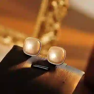 尚先生 法式几何方块轻奢高级感气质大气方糖耳饰显脸小 淡水珍珠 耳钉 女款