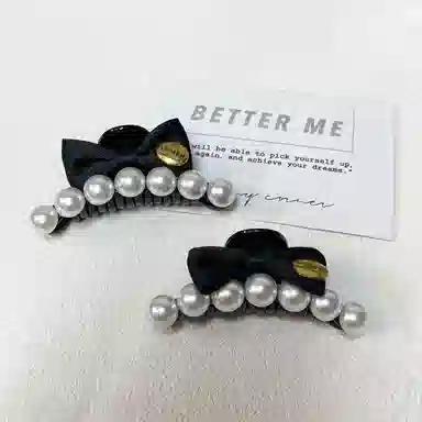 尚先生 气质温柔珍珠蝴蝶结抓夹女小香风刘海侧边夹甜美公主头高马尾发夹  亚克力 发饰 女款