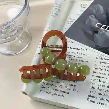 尚先生 时尚棕色亚克鲨鱼夹晕染绿色圆珠抓夹后脑勺盘发发卡 头饰 发夹 女款