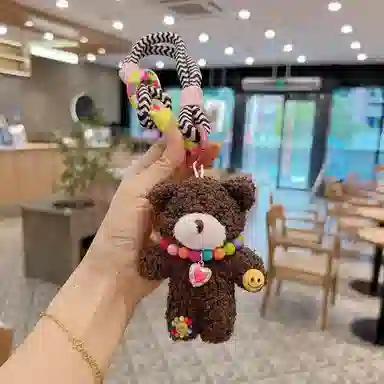 尚先生 彩虹创意小熊女呆萌钥匙扣公仔韩版包包项链 毛绒 挂件 男女同款情侣款