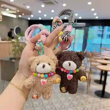 尚先生 彩虹创意小熊女呆萌钥匙扣公仔韩版包包项链 毛绒 挂件 男女同款情侣款