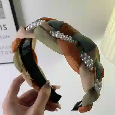 尚先生 彩色气质防滑高级编织欧根纱发箍高颅顶宽边发卡新款珍珠 头箍 女款