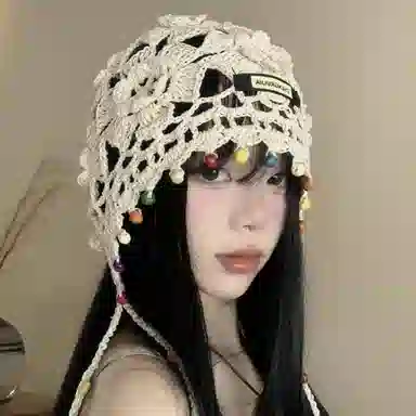 尚先生 波西米亚花朵流苏复古镂空民族风 针织 绒线帽 女款