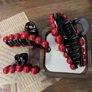 尚先生 红豆发夹气质国风鲨鱼夹红色简约后脑勺盘发抓新款常规发量抓夹子 发饰 女款