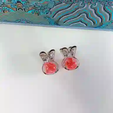 尚先生 甜美可爱兔兔小抓夹晕染国风圆珠顶夹半扎发夹减龄边夹碎发夹新款 发饰 女款