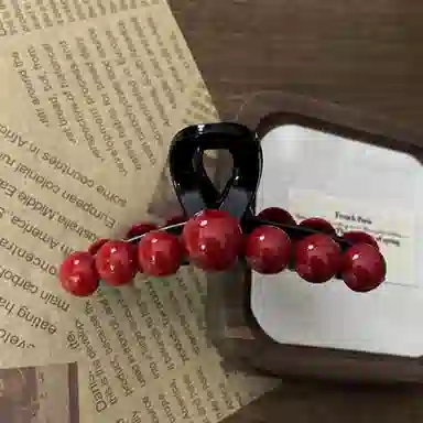 尚先生 红豆发夹气质国风鲨鱼夹红色简约后脑勺盘发抓新款常规发量抓夹子 发饰 女款