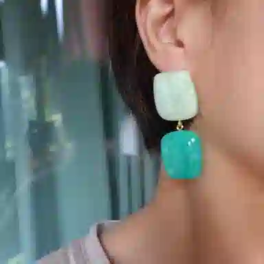 尚先生 欧美复古晕染拼色耳环方形不规则夸张大气简约 树脂 耳饰 女款