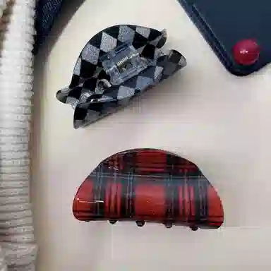 尚先生 学院风复古鲨鱼夹发抓格子新款后脑勺发夹盘发发夹半扎发夹头饰 发饰 女款