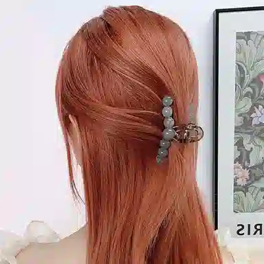 尚先生 国风新中式抓夹冰透灰色树脂圆珠鲨鱼夹时尚半扎发夹发卡 发饰 女款