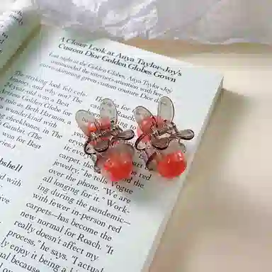 尚先生 甜美可爱兔兔小抓夹晕染国风圆珠顶夹半扎发夹减龄边夹碎发夹新款 发饰 女款